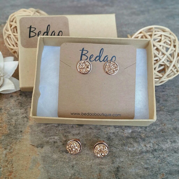 Jewelry - Rose Gold Druzy Earrings